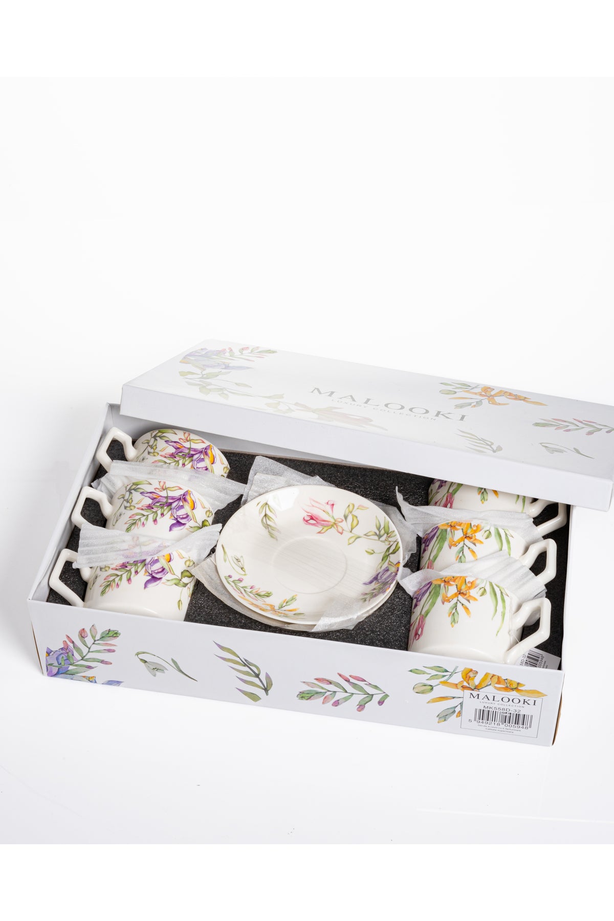 Set 6 cești cafea Tropical – porțelan floral exotic, 12 piese cu farfurioare