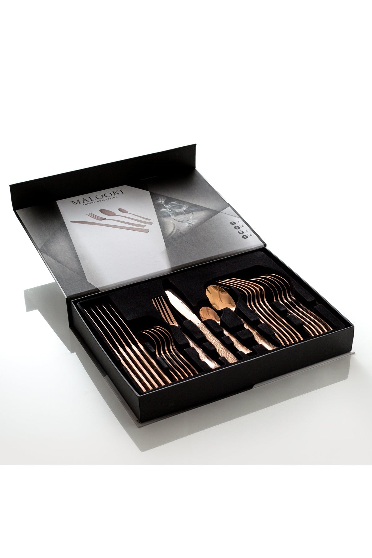 Set Tacâmuri 24 Piese pentru 6 persoane, Inox premium – Cupru Texturat