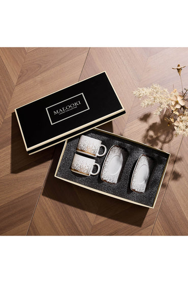 Set 2 cești cu 2 farfurioare și platou din porțelan, 180 ml - SNOWING collection