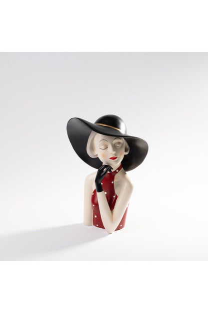 Statuetă decorativă femeie elegantă cu pălărie neagră - 27 cm