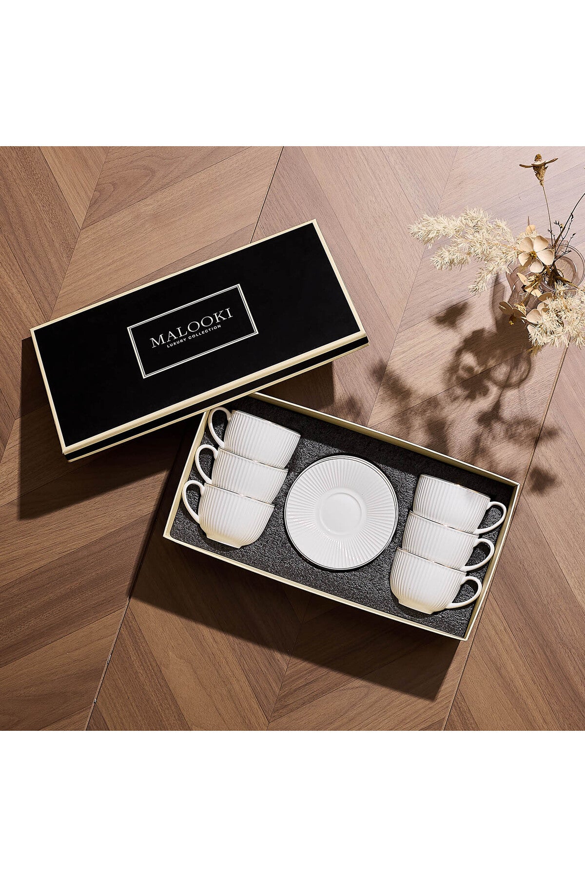 Set de 6 cești cu 6 farfurioare, portelan, 190 ml - royal alb