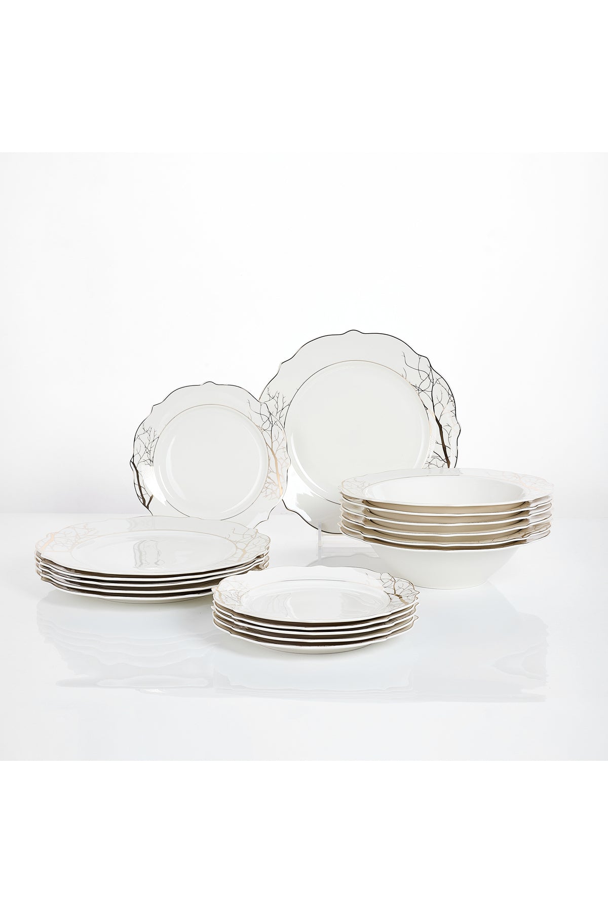 Set masă 18 piese porțelan Lifetree Lux, ramuri aurii bogate, 6 persoane