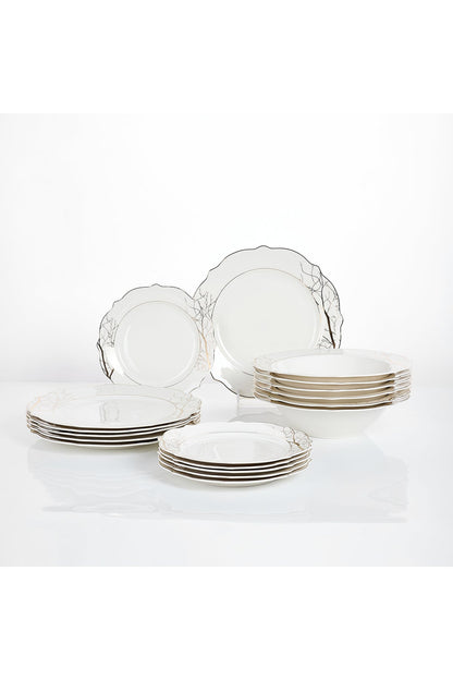 Set masă 18 piese porțelan Lifetree Lux, ramuri aurii bogate, 6 persoane