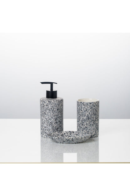 Set accesorii baie Granite 3 piese din porțelan– dozator sapun, suport sapun solid, pahar