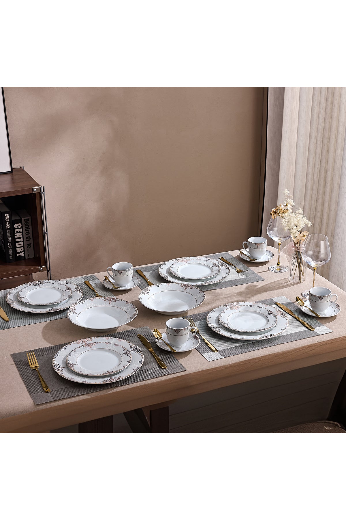 Serviciu de Masă 6 persoane Imperial Gold Medallion din Porțelan , 30 piese, Design Baroc Regal