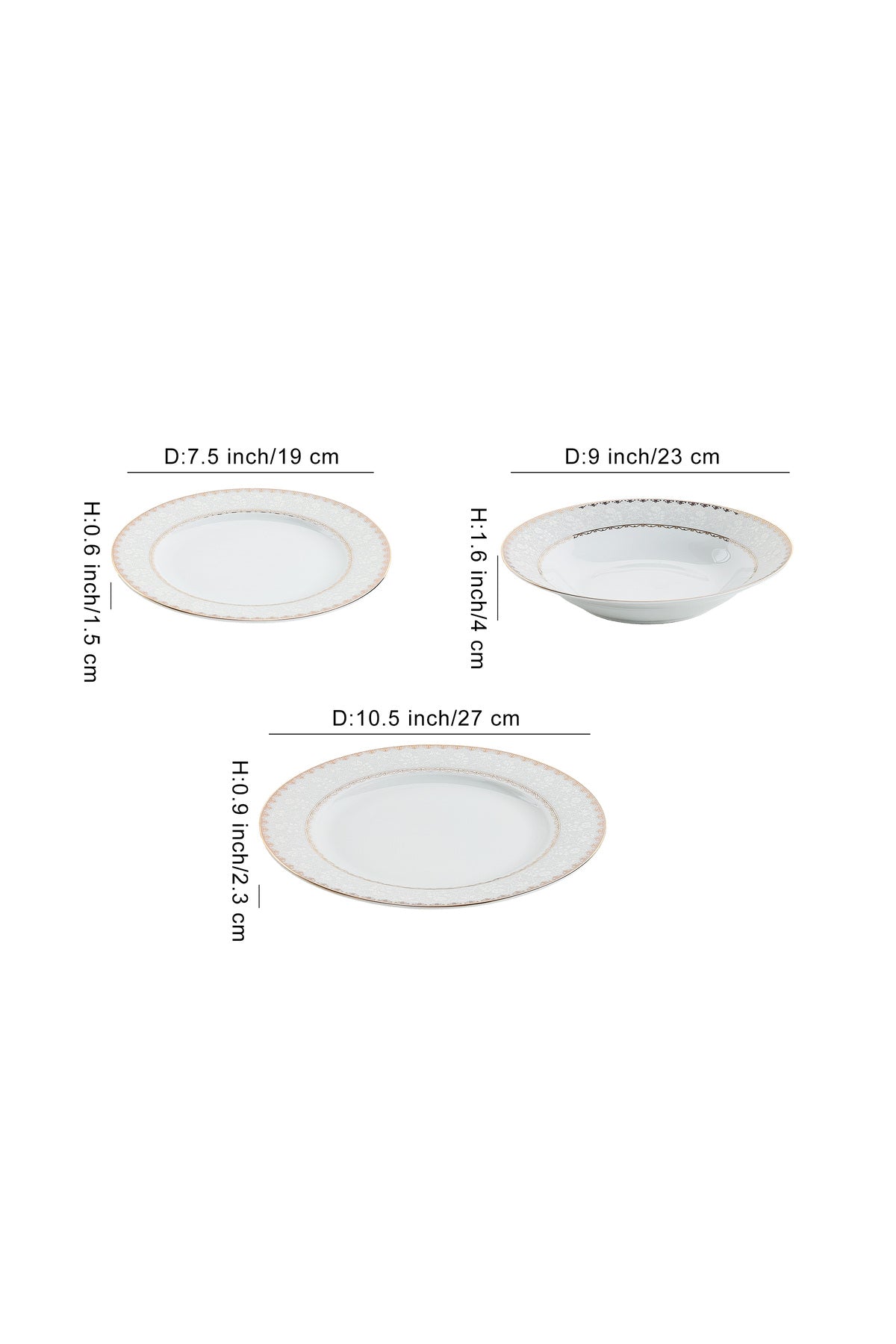 Serviciu de Masă 6 persoane Golden Lace Heritage din Porțelan, 18 Piese,Design Broderie Aurie