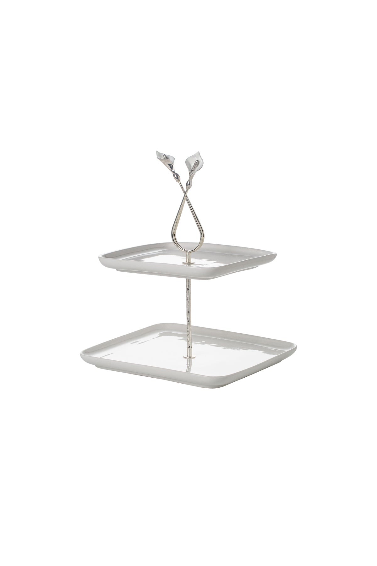 Platou etajat patrat Candy Bar din Porțelan cu Suport Metalic - 31.5 cm