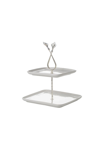 Platou etajat patrat Candy Bar din Porțelan cu Suport Metalic - 31.5 cm