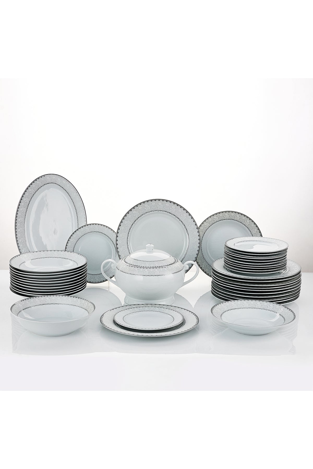 Serviciu de Masă 12 Persoane Silver Lace Heritage din Porțelan , 40 piese, Design Broderie Clasică