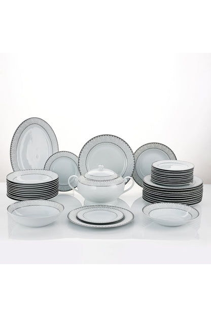 Serviciu de Masă 12 Persoane Silver Lace Heritage din Porțelan , 40 piese, Design Broderie Clasică