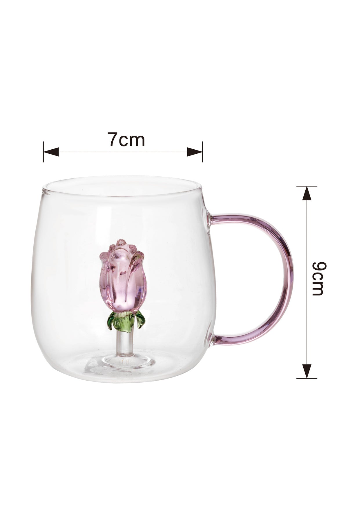 Cană din Sticlă "Rosa" cu Trandafir Roz Decorativ – 350 ml