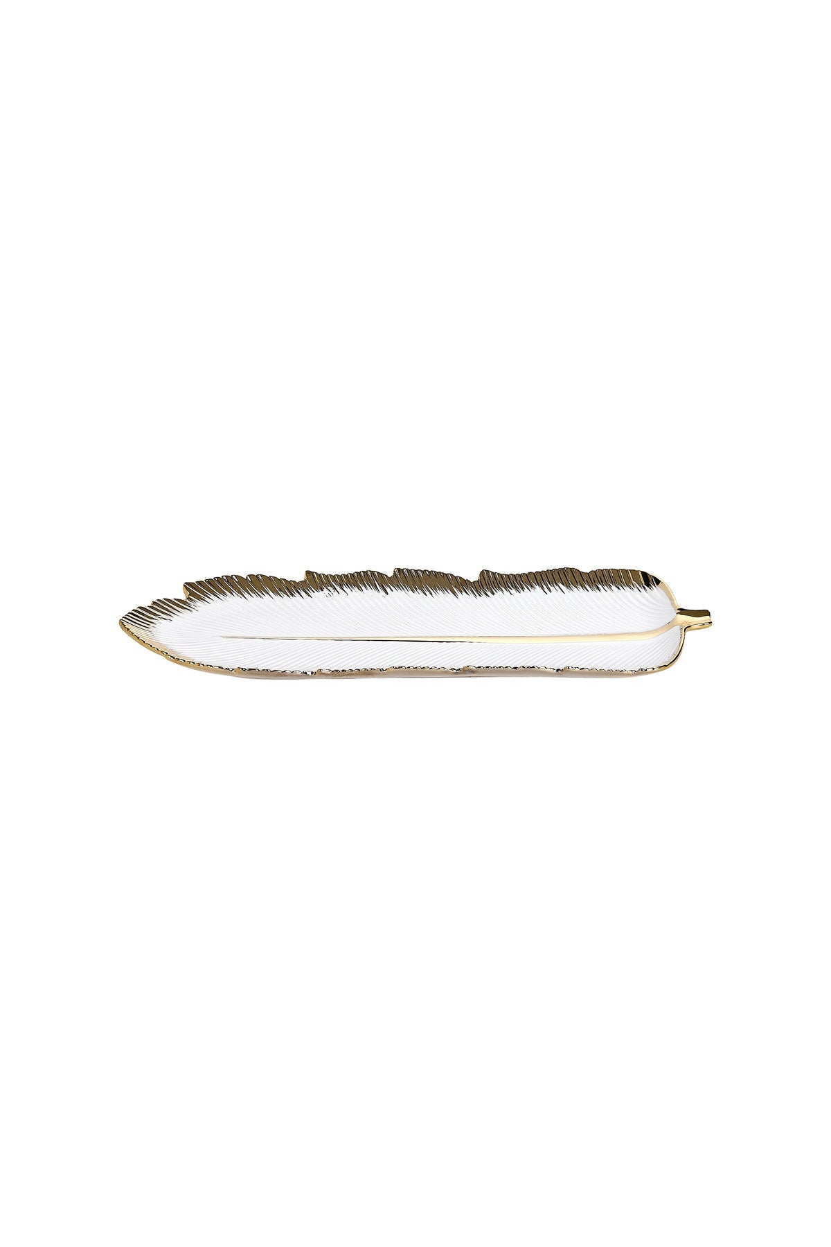 Platou Decorativ Formă de Pană din Porțelan Auriu – Design Modern de Lux