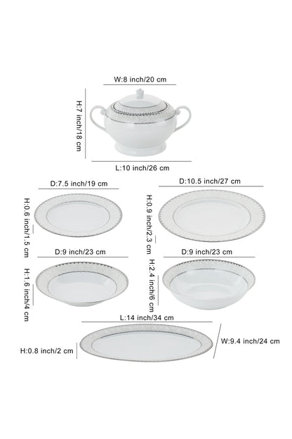 Serviciu de Masă 12 Persoane Silver Lace Heritage din Porțelan , 40 piese, Design Broderie Clasică