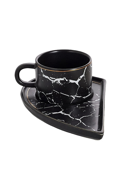 Set 2 cești espresso din porțelan cu farfurioare în formă de inimă - 90 ml