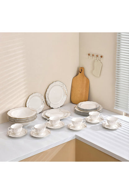 Set masă 30 piese porțelan Lifetree Lux, ramuri aurii bogate, 6 persoane