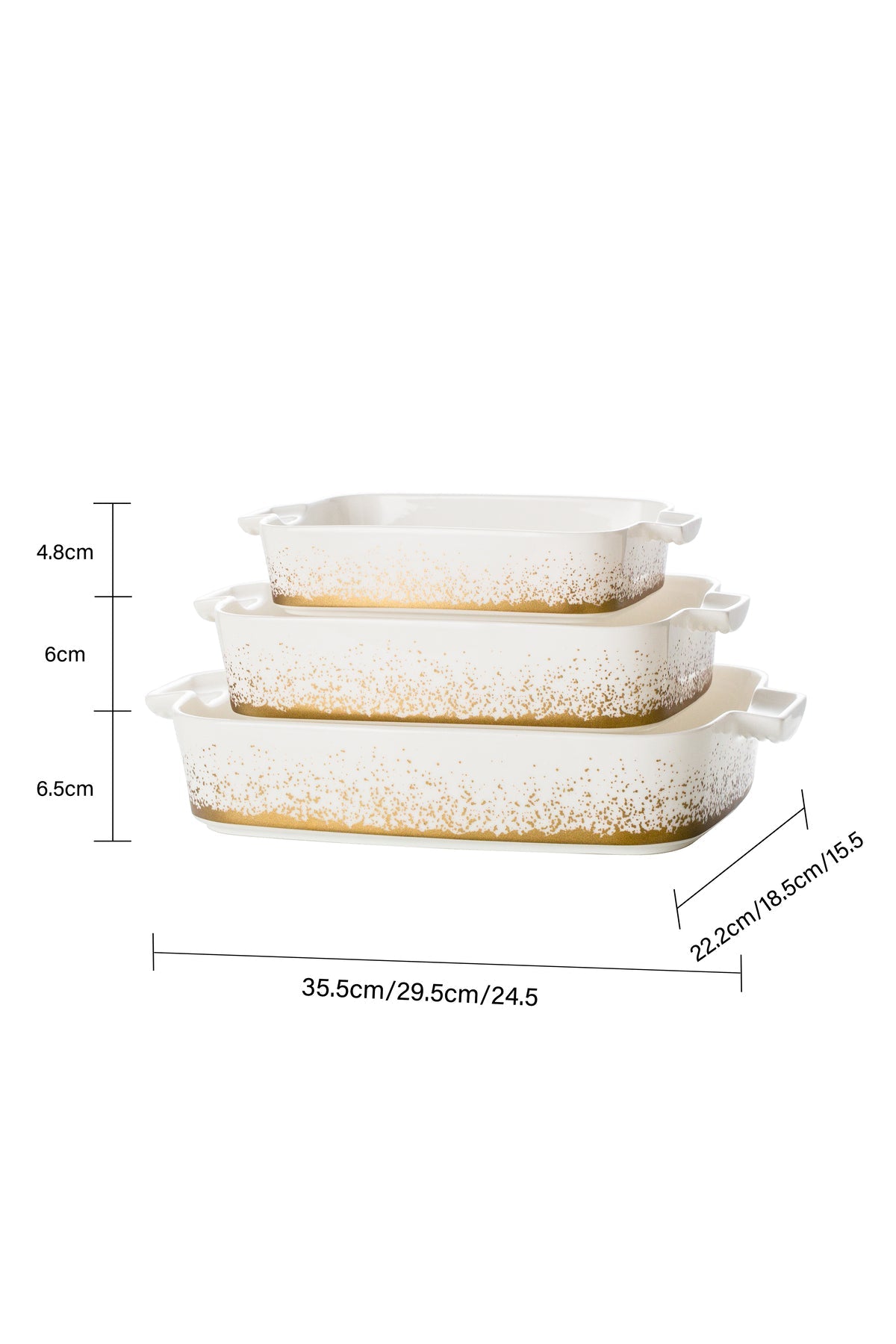 Set 3 tăvi cuptor Snowing – porțelan alb cu particule aurii în degradeu, rezistente la cuptor