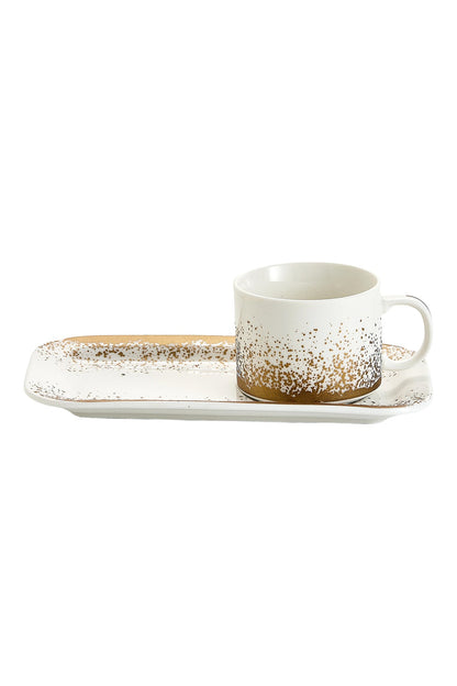 Set de 6 cești cu 6 farfurioare platou dreptunghiular, porțelan, 180 ml - Snowing collection