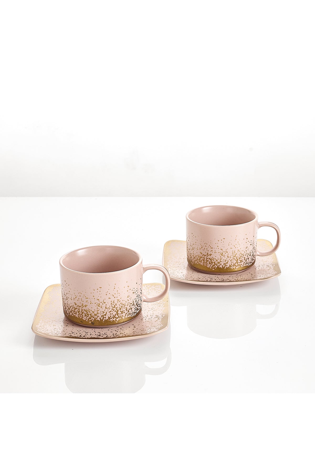 Set de 2 cești cu 2 farfurioare, 180 ml - Roz pal - Snowing Collection