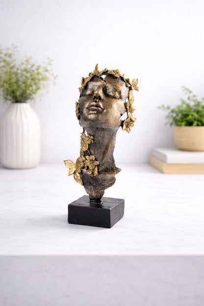Statuetă Decorativă "Floral Grace" cu Bust Feminin și Accente Aurii – 32 cm