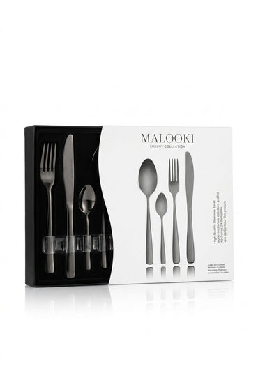 Set tacâmuri 24 piese inox 18/10, negru gunmetal, design minimalist, 6 persoane