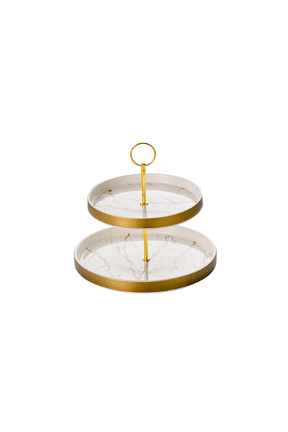 Suport Prăjituri Etajat din Porțelan, 2 Niveluri, 25 cm - Marble collection