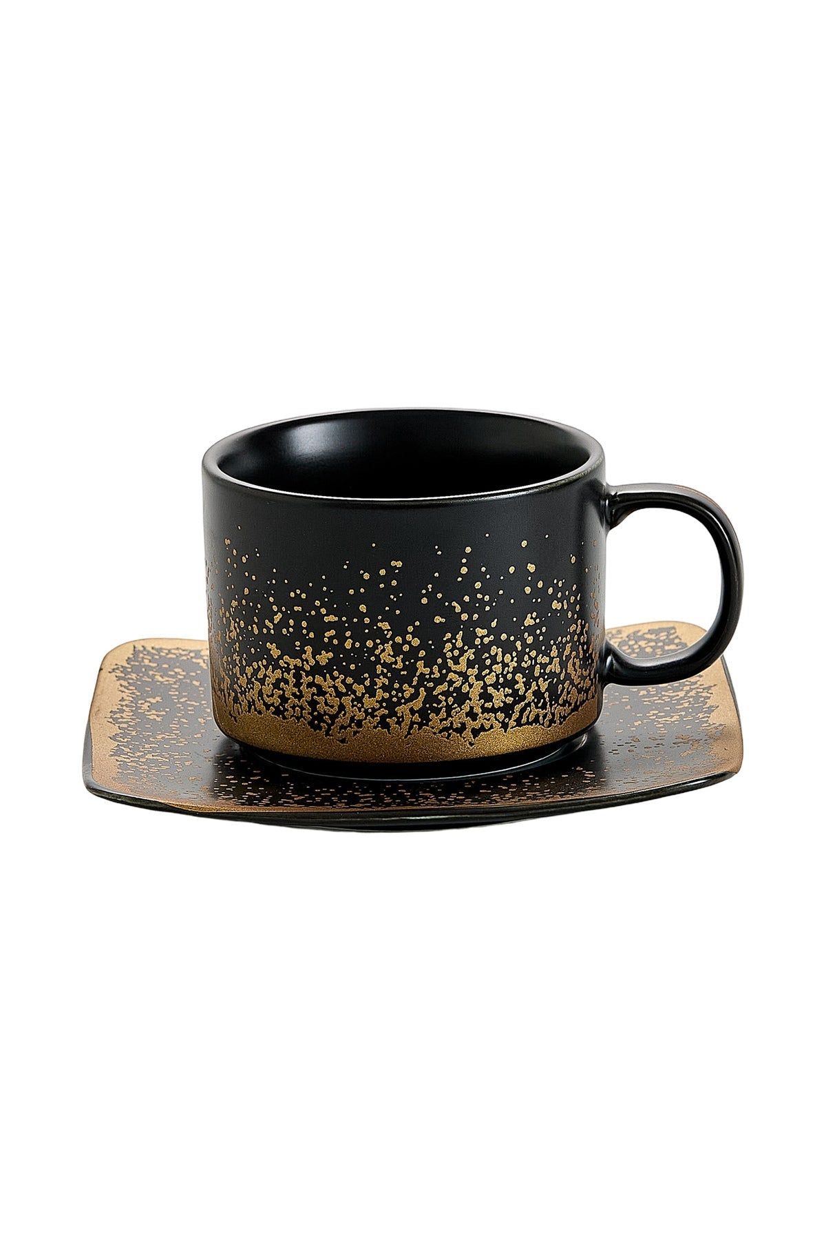 Set de 6 cești cu 6 farfurioare, 180 ml - Negru - Snowing Collection