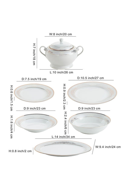 Serviciu de Masă 12 Persoane Silver & Gold Filigree din Porțelan 40 Piese, Design Baroc Bicolor