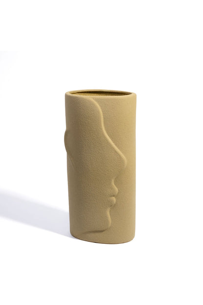 Vază Decorativă din Ceramică "Silhouette", Design Profil Uman, 30 cm - Verde mat texturat