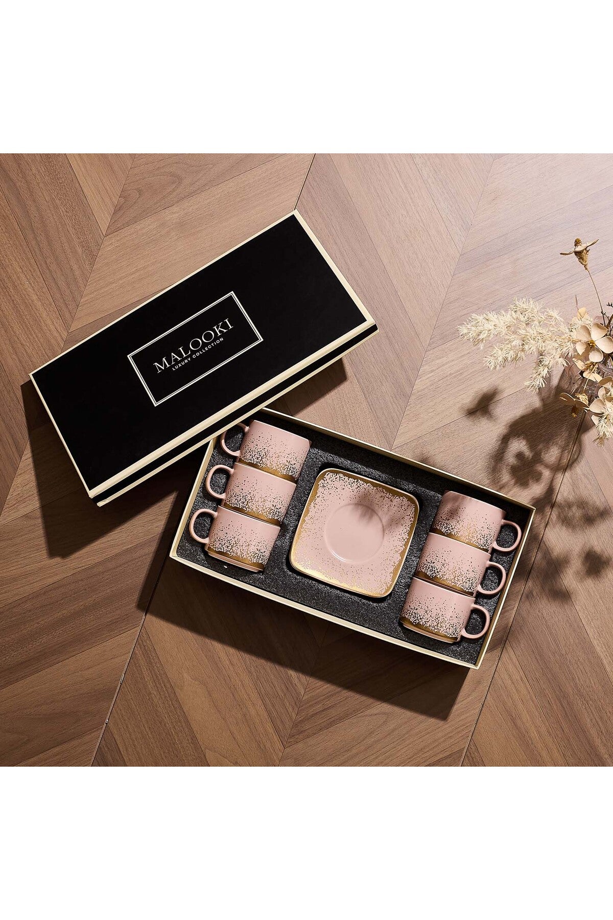 Set de 6 cești cu 6 farfurioare, 180 ml - Roz pal - Snowing Collection