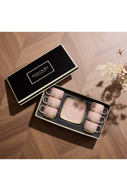 Set de 6 cești cu 6 farfurioare, 180 ml - Roz pal - Snowing Collection