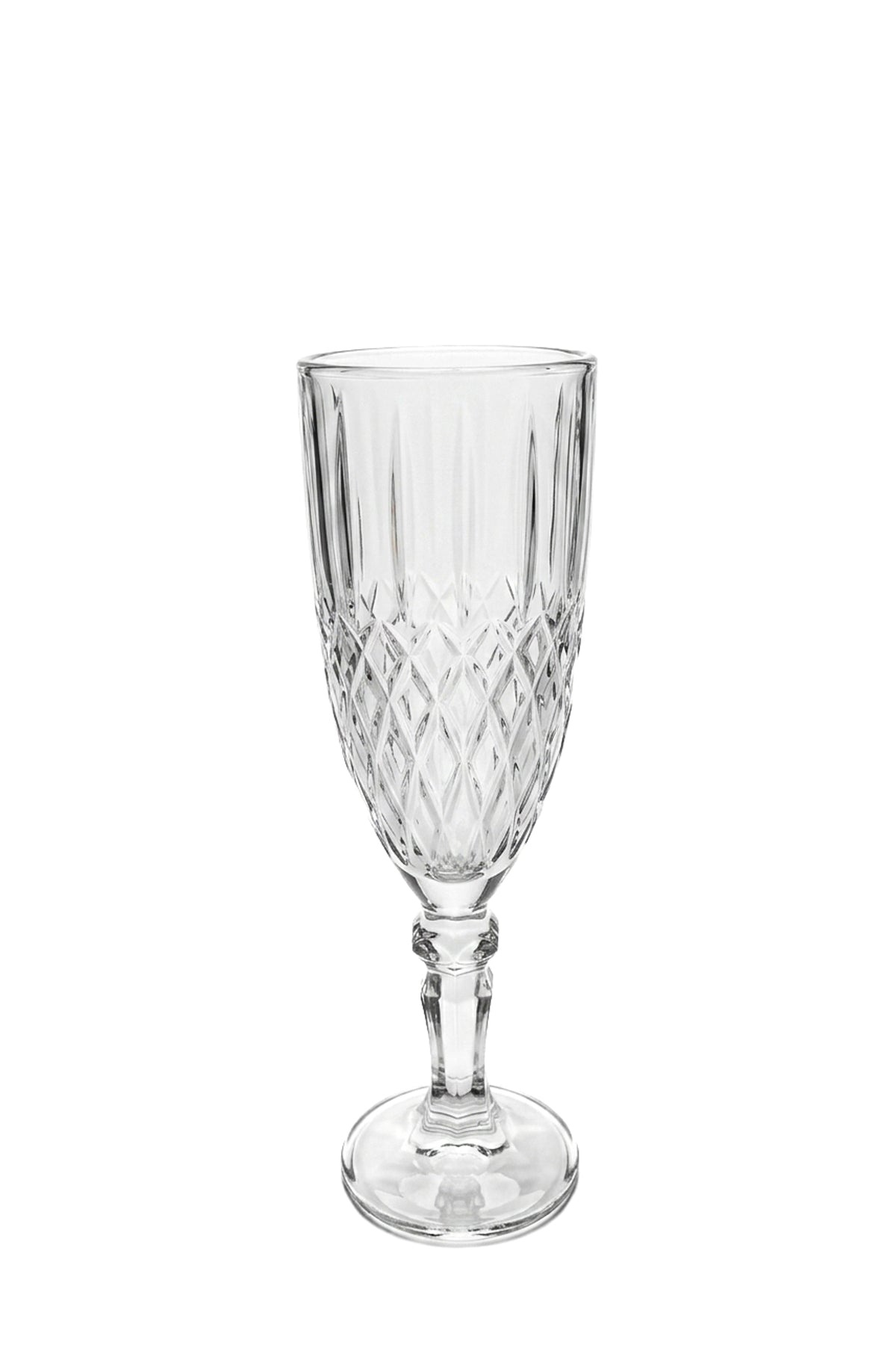 Set 6 pahare șampanie sticlă Crystal, model gravat romb, 165ml, transparent