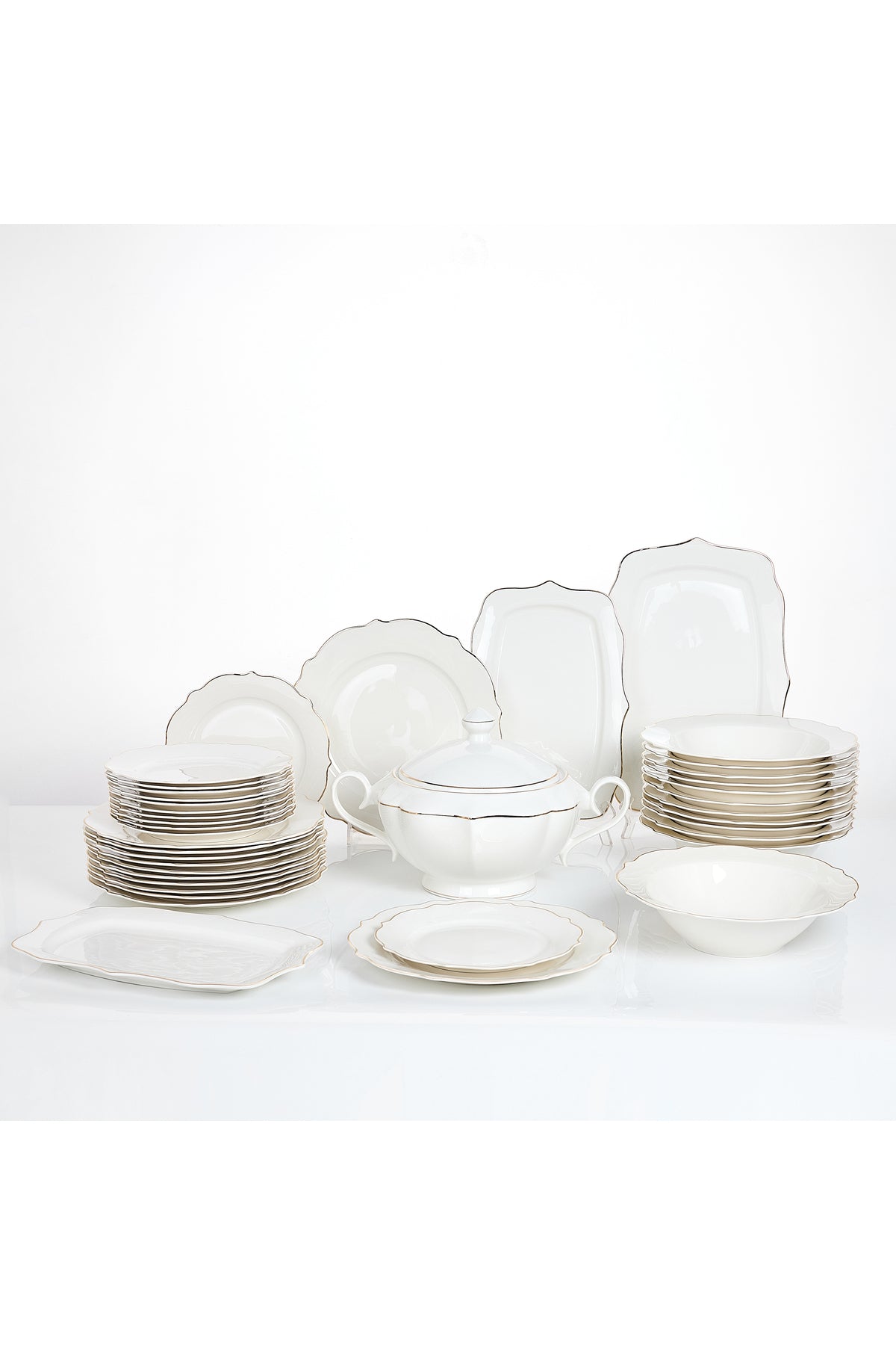 Set masă 41 piese porțelan Dubai, alb cu bordură aurie, 12 persoane
