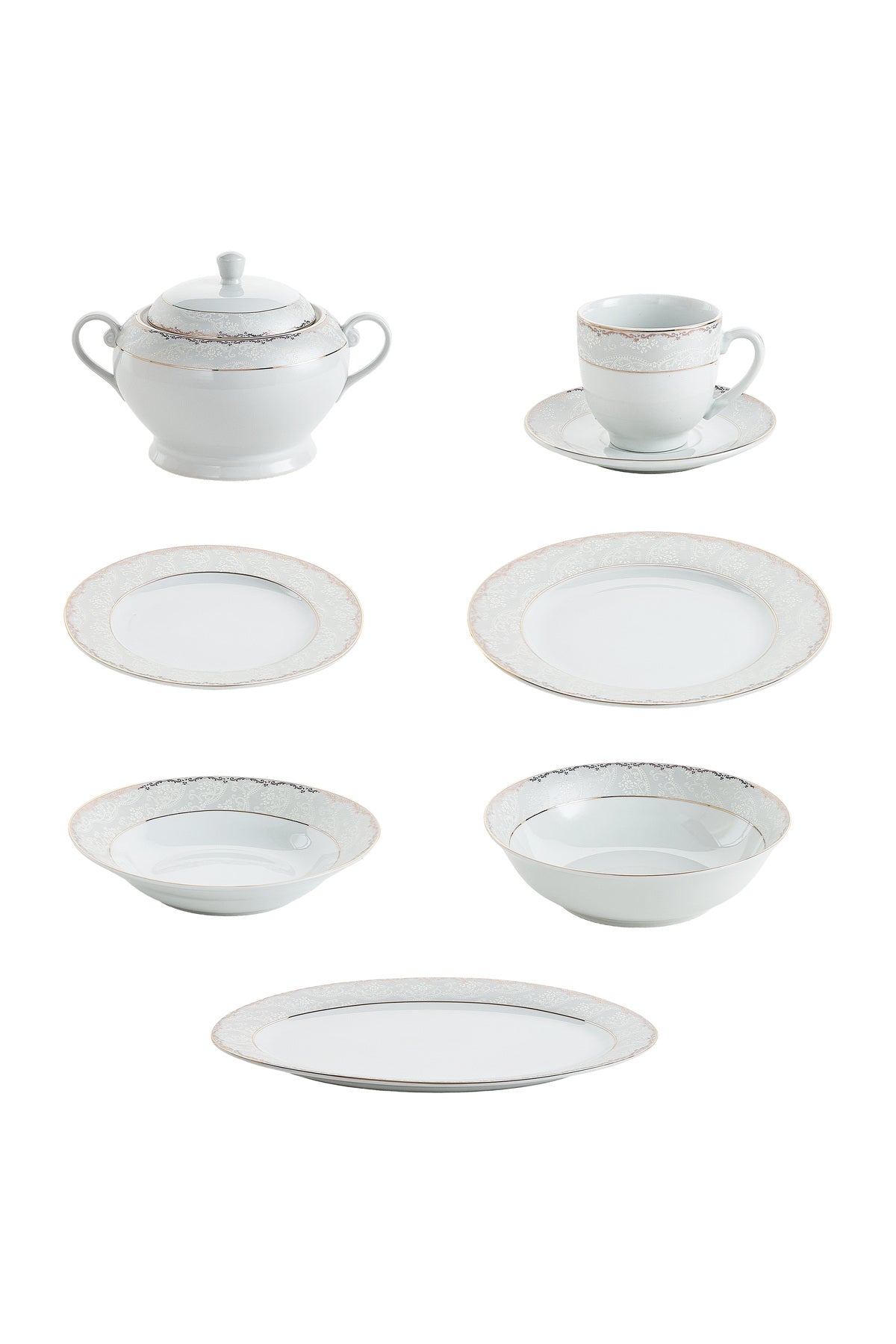 Serviciu de Masă 12 Persoane Golden Heritage din Porțelan 64 Piese, Design Clasic Oriental Auriu