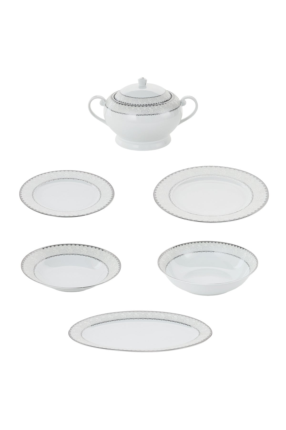 Serviciu de Masă 12 Persoane Silver Lace Heritage din Porțelan , 40 piese, Design Broderie Clasică