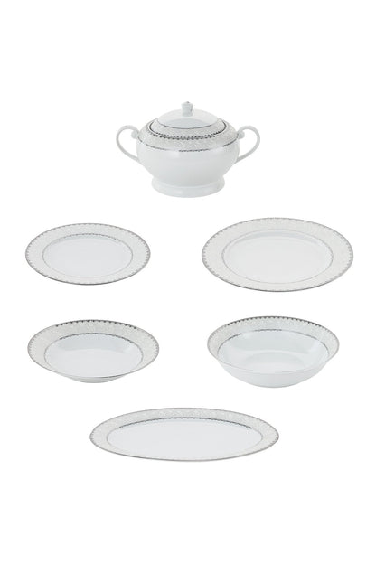 Serviciu de Masă 12 Persoane Silver Lace Heritage din Porțelan , 40 piese, Design Broderie Clasică