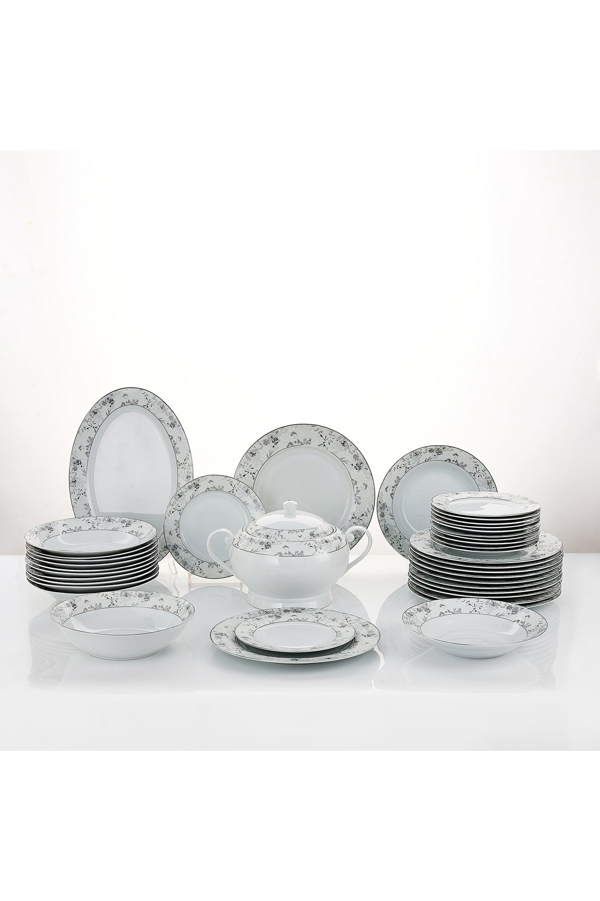 Serviciu de Masă12 Persoane Charcoal Blossom din Porțelan Premium, 40 piese, Design Floral Dens
