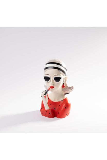 Statuetă decorativă femeie cu ochelari și ruj, 26.5 cm, decor modern pentru living