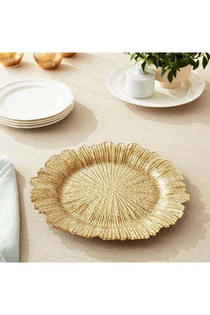 Farfurie Suport Sticlă Golden Petal – Model Texturat Auriu, 35cm