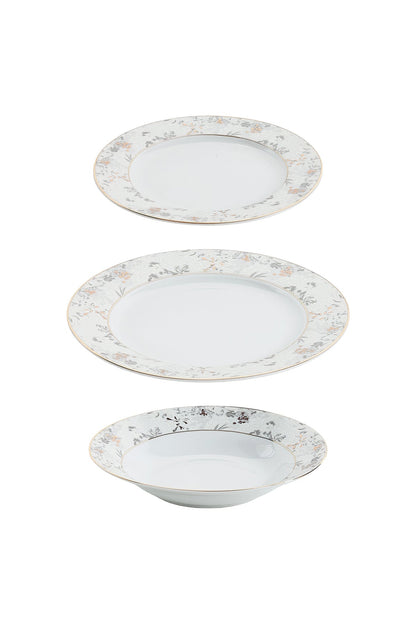Serviciu de Masă 6persoane Golden Blossom din Porțelan,18 Piese,Design Floral Bogat cu Detalii Aurii