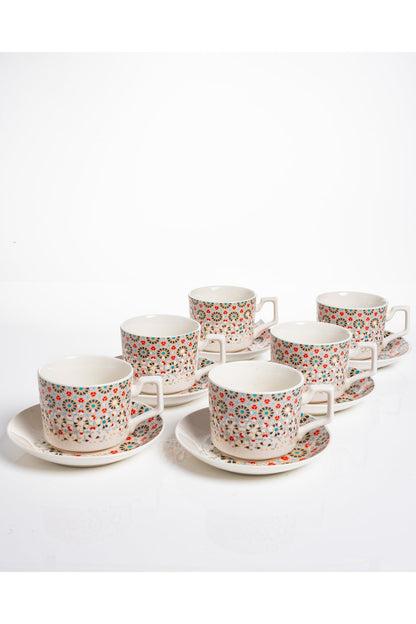 Set 6 cești cafea Andalusia – porțelan cu mozaic oriental, 12 piese cu farfurioare