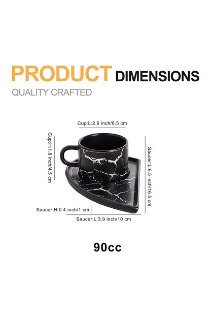 Set 6 cești espresso din porțelan cu farfurioare în formă de inimă - 90 ml
