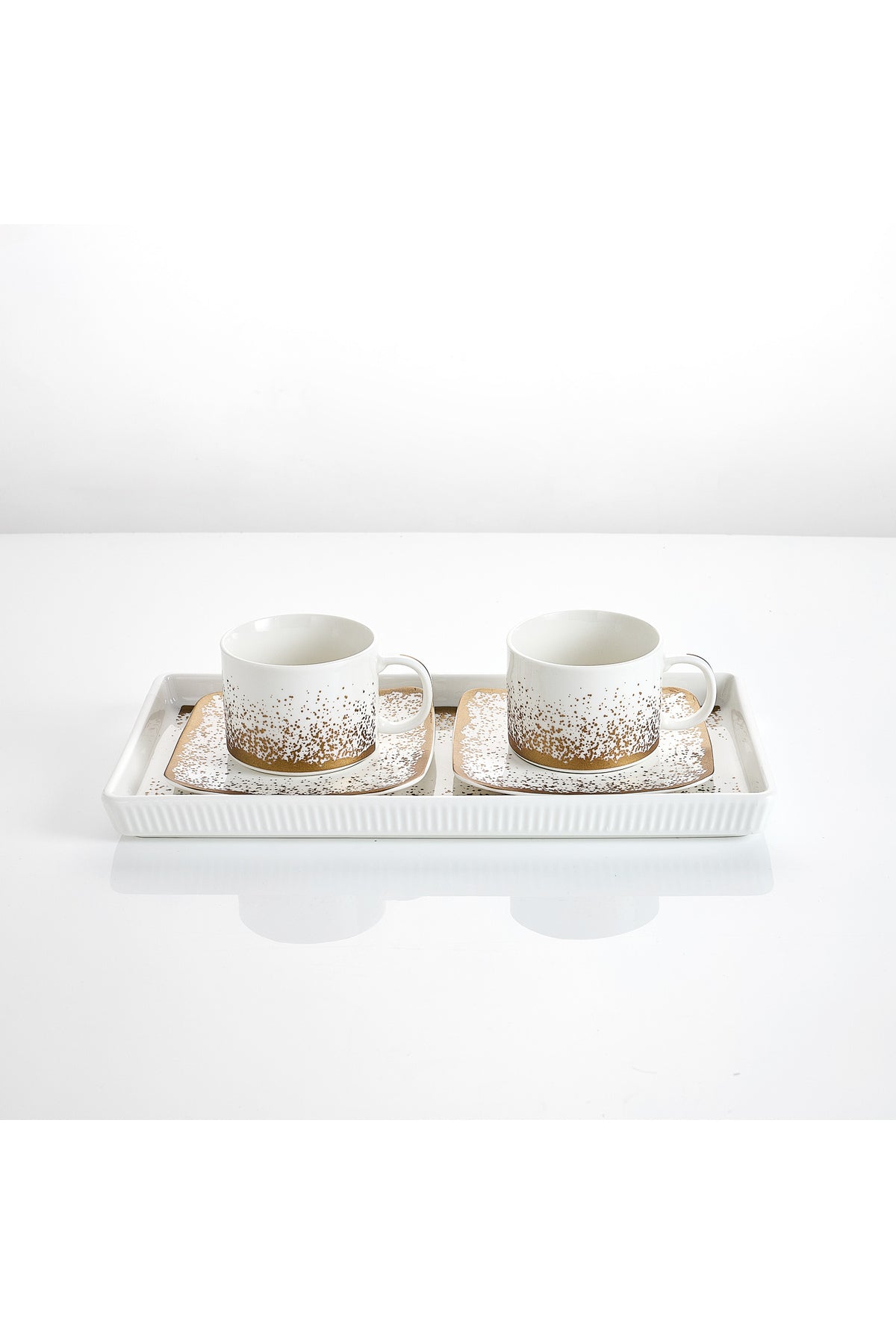 Set 2 cești cu 2 farfurioare și platou din porțelan, 180 ml - SNOWING collection