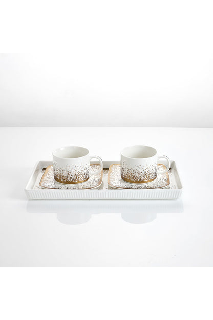 Set 2 cești cu 2 farfurioare și platou din porțelan, 180 ml - SNOWING collection