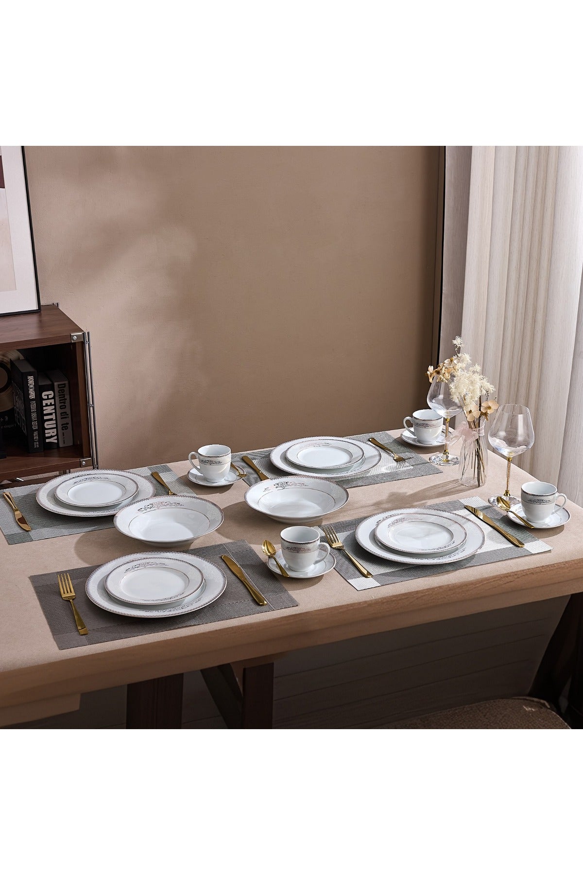 Serviciu de Masă 6 persoane Silver & Gold Filigree din Porțelan , 30 piese, Design Baroc Bicolor