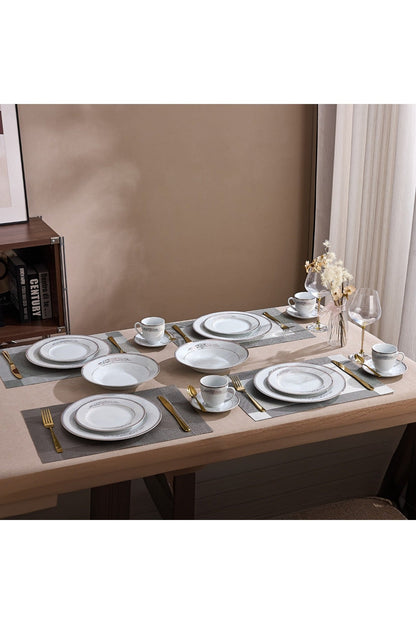 Serviciu de Masă 6 persoane Silver & Gold Filigree din Porțelan , 30 piese, Design Baroc Bicolor