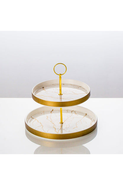 Suport Prăjituri Etajat din Porțelan, 2 Niveluri, 25 cm - Marble collection