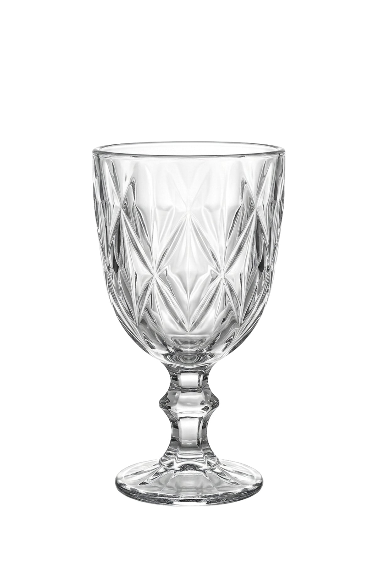 Set 6 pahare goblet sticlă Goblet, model romb gravat, 235ml, transparent