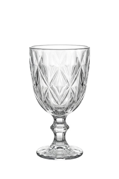 Set 6 pahare goblet sticlă Goblet, model romb gravat, 235ml, transparent