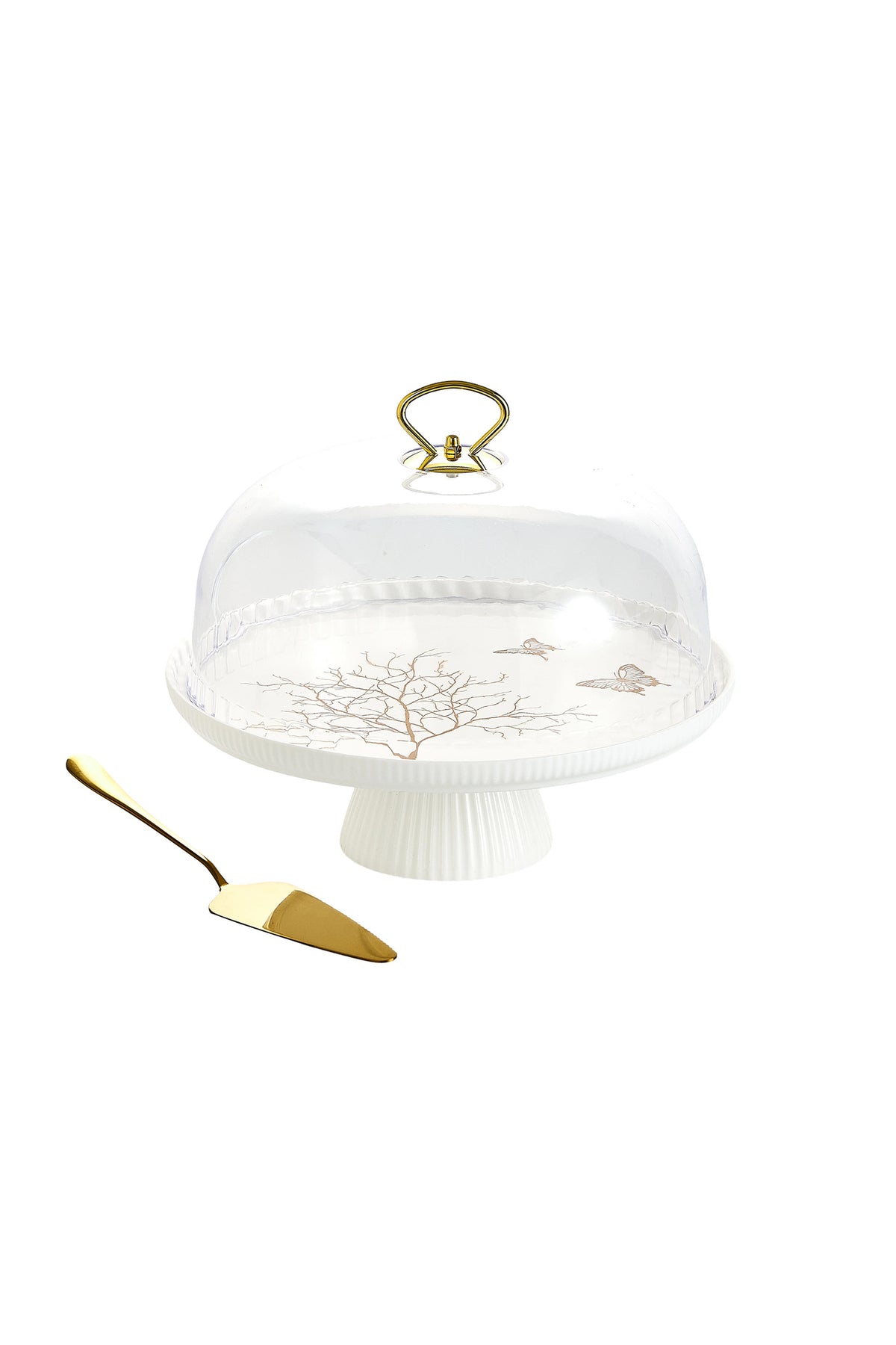 Platou tort din porțelan cu picior și capac transparent, 27.5 cm - Lifetree Collection
