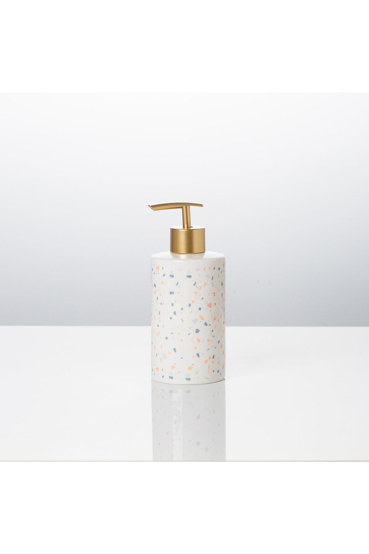 Dozator sapun lichid Terrazzo – porțelan alb cu model terrazzo, dozator baie modern din porțelan